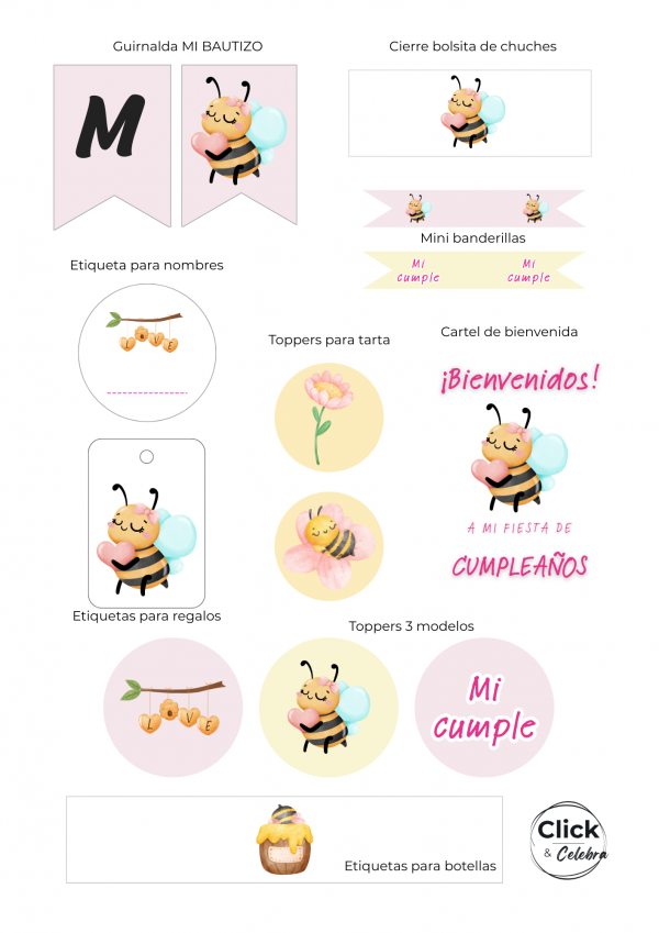 Kit de cumpleaños ABEJA ROSA - Imagen 2